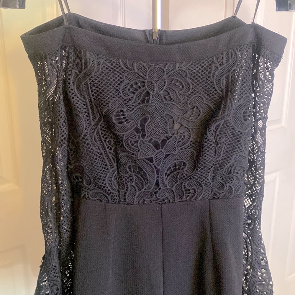 Black lace off the shoulder romper